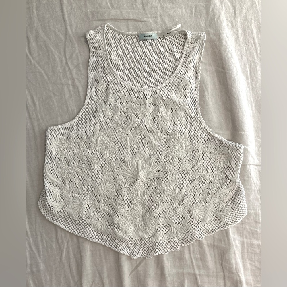 Kimchi Blue mesh and embroidered tank top white